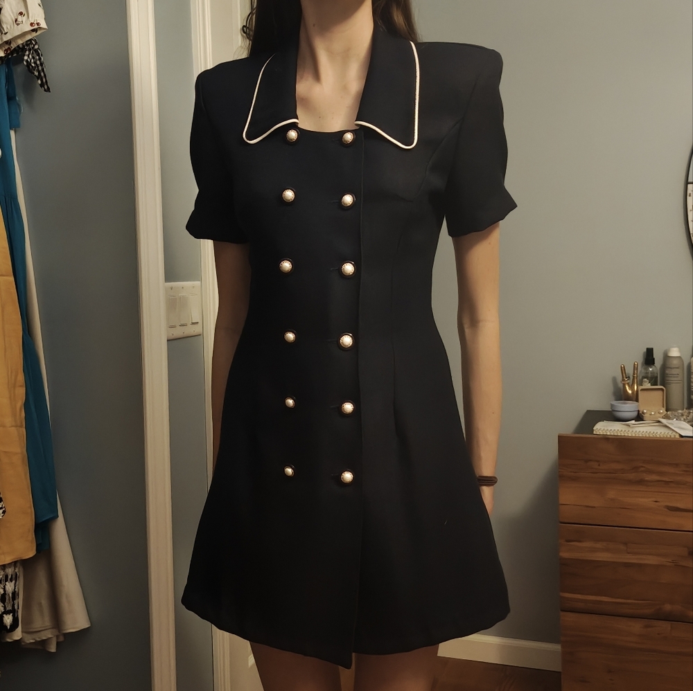 Vintage Navy Double-Breasted Dress